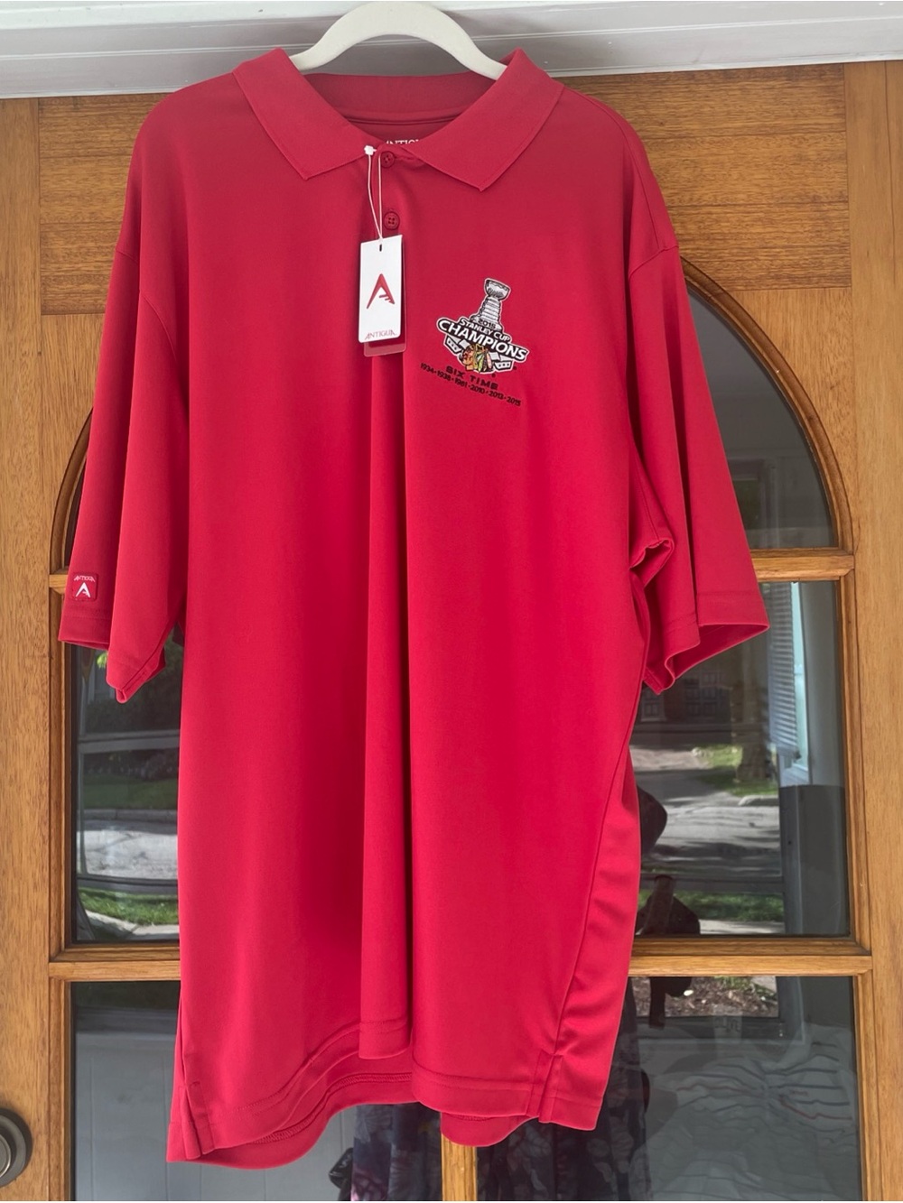 Antigua Chicago Blackhawks 2015 Stanley Cup Champions Polo Shirt Red XL NWT